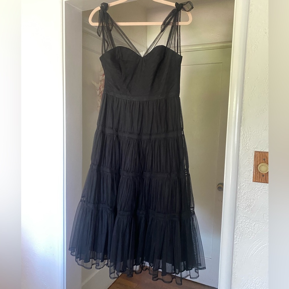 Anthropologie Odille Tiered Tulle Black Sweetheart Sleeveless Dress